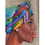 sac en jute wesfordmill avec un portrait de femme africaine et son turban peint à la main par Elles et No.