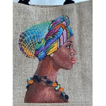 sac en jute wesfordmill avec un portrait de femme africaine avec turban peint à la main par Elles et No.