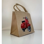 Sac en jute avec une belle vespa rouge peinte à la main par Elles et No.