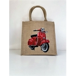 Sac en jute avec une belle vespa rouge peinte à la main par Elles et No.