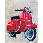 Sac en jute avec une belle vespa rouge peinte à la main par Elles et No.