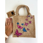 petit sac en jute avec des papillons peints à la main par Elles et No.