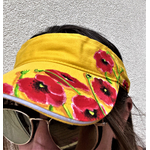 visière jaune en coton. avec des coquelicots peints à la main par Elles et no.