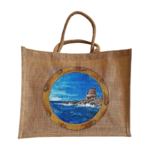 sac XJ jute avec la tour dErbalunga peinte à la main par Elles et No.