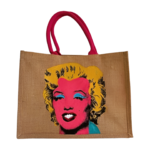 Grand sac en jute avec le portrait de Marilyn Monroe selon warhol peint à la main par Elles et No.
