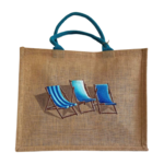 Sac XL jute transats bleu peint à la main par Elles et No.