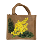 sac jute avec une branche de mimosa peinte à la main par Elles et No.