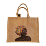 Sac XL jute paillette avec africaine peinte main par Elles et No.