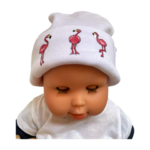 Bonnet naissance avec flamants rose peints main par Elles et No.