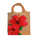 Petit sac en jute avec hibiscus peint à la main par Elles et No.
