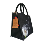 Sac en  jute noire avec fleur de pissenlit, dandelion peinte à la main par Elles et No.