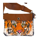 Sac à main bleu en coton ciré avec tigre peint à la main par Elles et No.