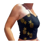 Top noir style bustier avec des ananas doré peints à la main par Elles et No.