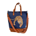 sac à main coton bio avec un léopard peint à la main