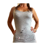 T-shirt gris pour femme avec ourson qui dort peint à la main