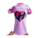 T-shirt fille rose avec coeur peint à la main