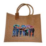 Sac en jute avec personnages peints à la main par Elles et No.