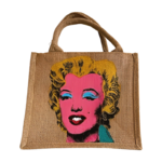 Sac en jute avec portrait Marylin Monroe par Warhol, peint à la main par Elles et No.