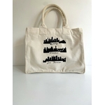 Tote bag en coton beige bio avec skylines peintes à la main  (5)