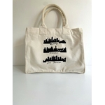 Tote bag sac à  main en coton beige bio avec skylines peintes à la main  par Elles et No.