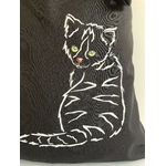 Tote bag noir avec chat peint à la main anses courtes par Elles et No.