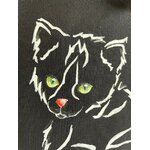 Tote bag noir avec chat peint à la main anses courtes par Elles et No.