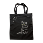 Tote bag noir avec chat peint à la main anses courtes par Elles et No.
