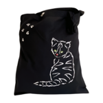 Tote bag noir avec chat peint à la main anses courtes (2)