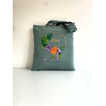 Tote  bag bleu zen avec fleurs peintes main  (2)