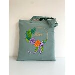 Tote  bag bleu zen avec fleurs peintes main  par Elles et No.