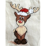 pochon beige renne mignon de Noël peint main par Elles et No.