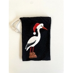pochon noir cigogne de Noël peinte main  par Elles et No.