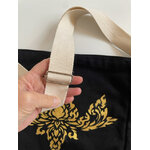 sac coton noir bio avec fleur de lotus thai peinte à la main  par Elles et No.