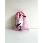 pochon rose avec cigogne de Noël peinte à la main  par Elles et No.