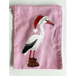 pochon rose avec cigogne de Noël peinte à la main  par Elles et No.