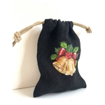 pochon jute noire avec cloche et houx de Noël peint à la main  (4)