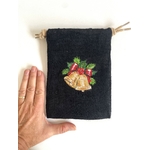 pochon jute noire avec cloche et houx de Noël peint à la main  par Elles et No.