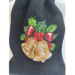 pochon jute noire avec cloche et houx de Noël peint à la main  (5)