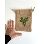 Pochon en jute avec du houx peint à la main par Elles et No.
