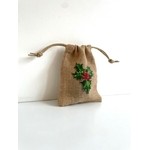 Pochon en jute avec du houx peint à la main par Elles et No.