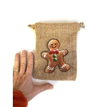 pochon jute avec bonhomme pain dépice peint main par Elles et No.