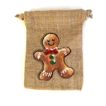 pochon jute avec bonhomme pain dépice peint main par Elles et No.