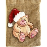 Pochon en jute avec un ourson de Noël peint main  par Elles et No.