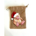 Pochon en jute avec un ourson de Noël peint main  par Elles et No.