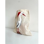 Pochon coton beige cigogne père noël peinte à  la main par Elles et No.