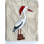 Pochon coton beige cigogne père noël peinte à  la main par Elles et No.
