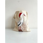 Pochon coton beige cigogne père noël peinte à  la main par Elles et No.