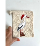 Pochon coton beige cigogne père noël peinte à  la main par Elles et No.