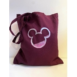 tote bag bordeaux avec tête de mickey Mouse peinte à la main par Elles et No.