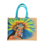 sac jute Xl avec portrait de brésilienne durant le carnaval, peint à la main par Elles et No.